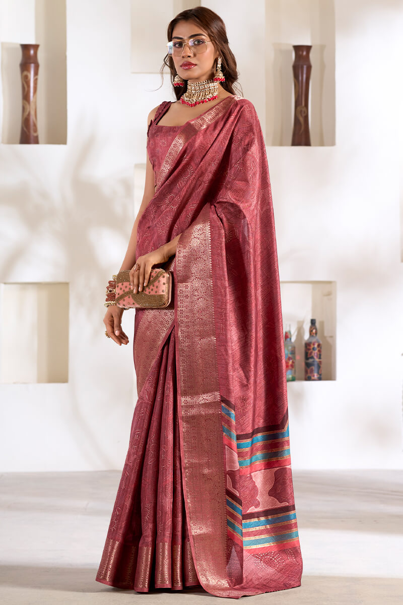 Kailash Pink Soft Dola Silk Foil Printed Saree