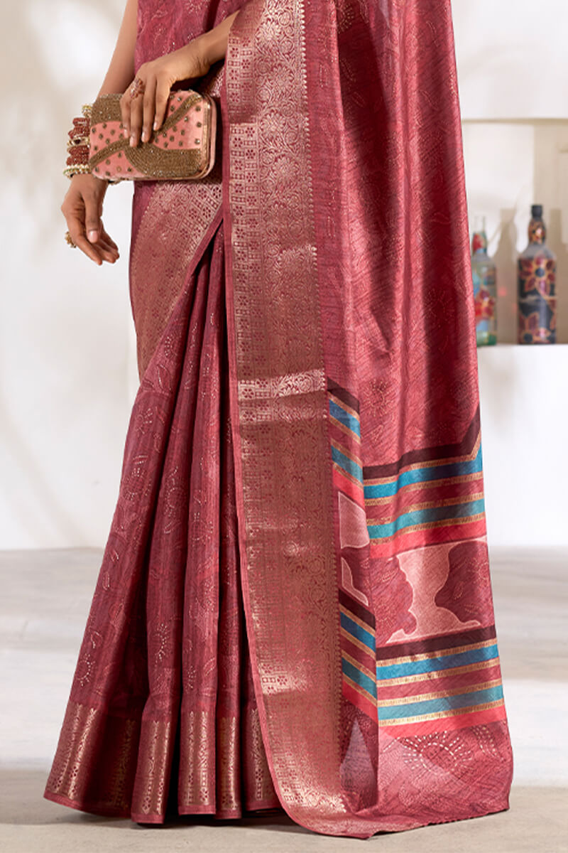 Kailash Pink Soft Dola Silk Foil Printed Saree