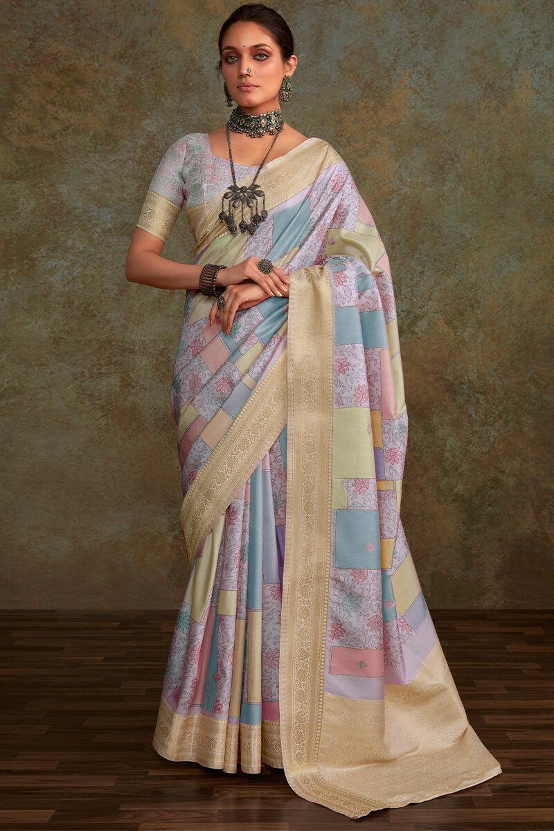 Shrinika Lavender Grey Digital Printed Soft Silk Printed Saree