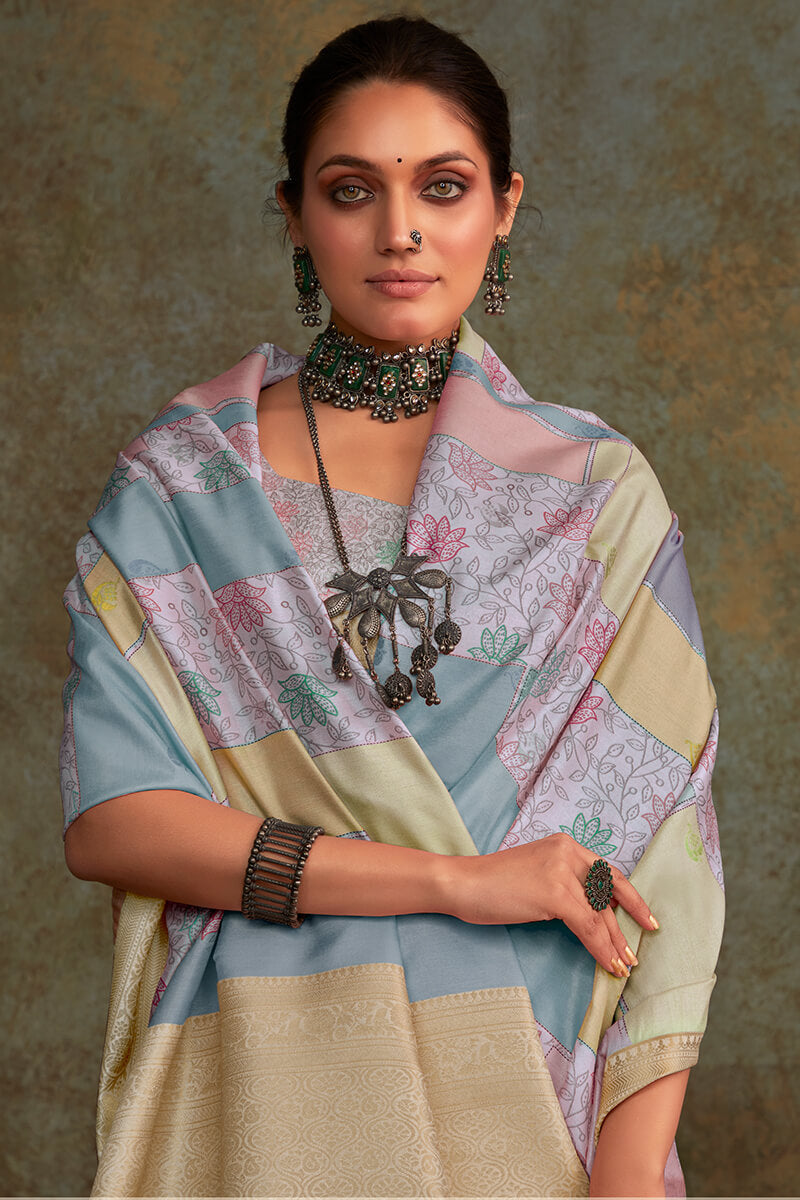 Shrinika Lavender Grey Digital Printed Soft Silk Printed Saree