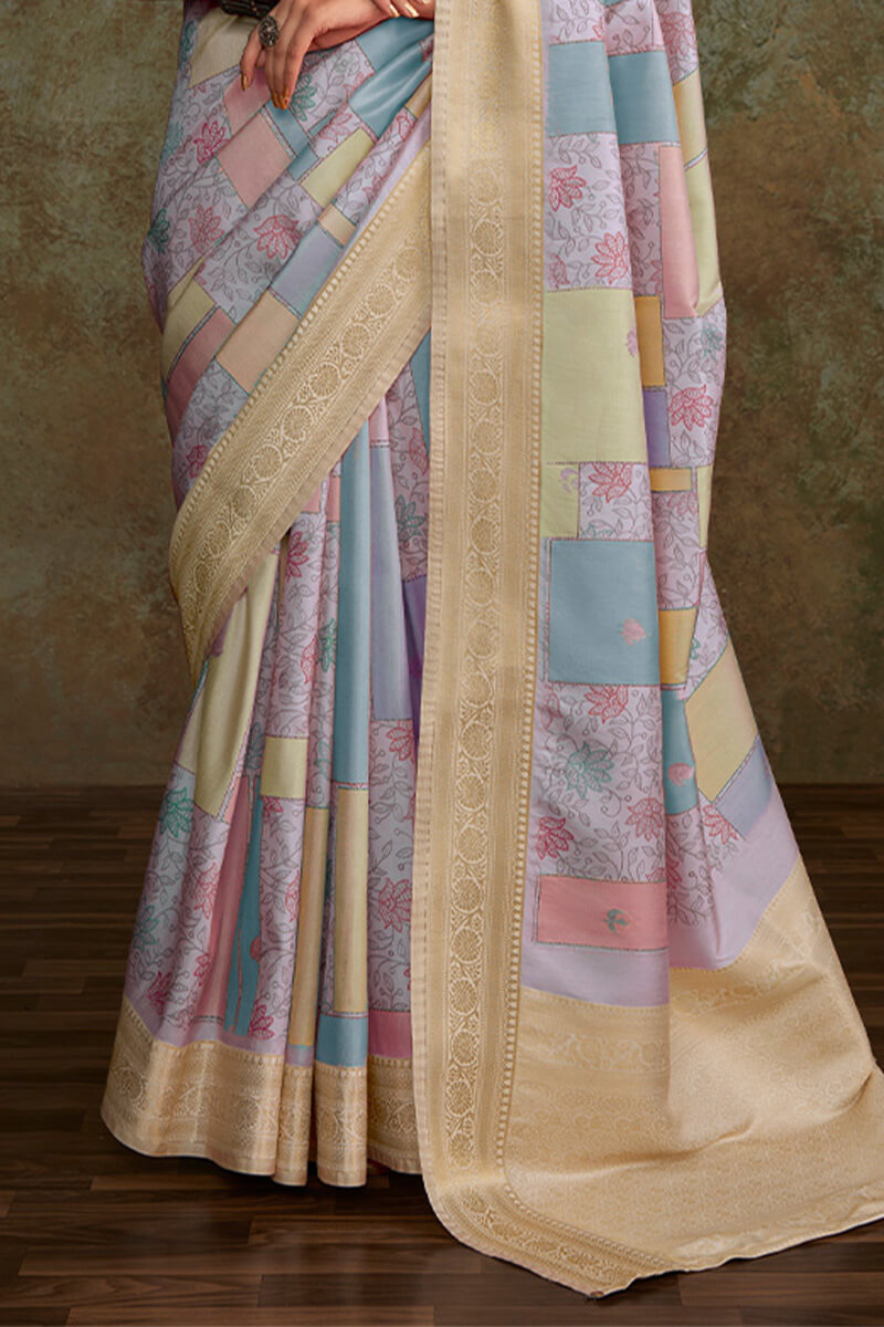 Shrinika Lavender Grey Digital Printed Soft Silk Printed Saree