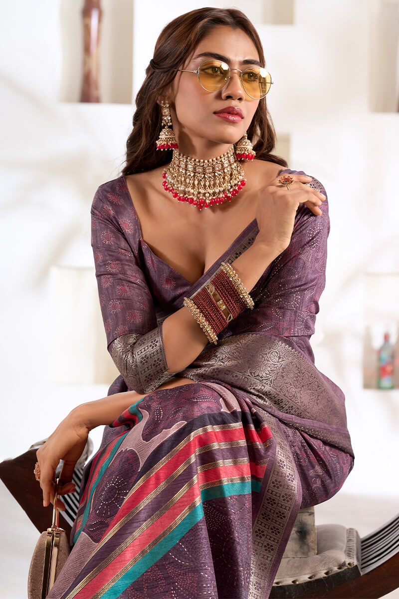 Kailash Lavender Soft Dola Silk Foil Printed Saree