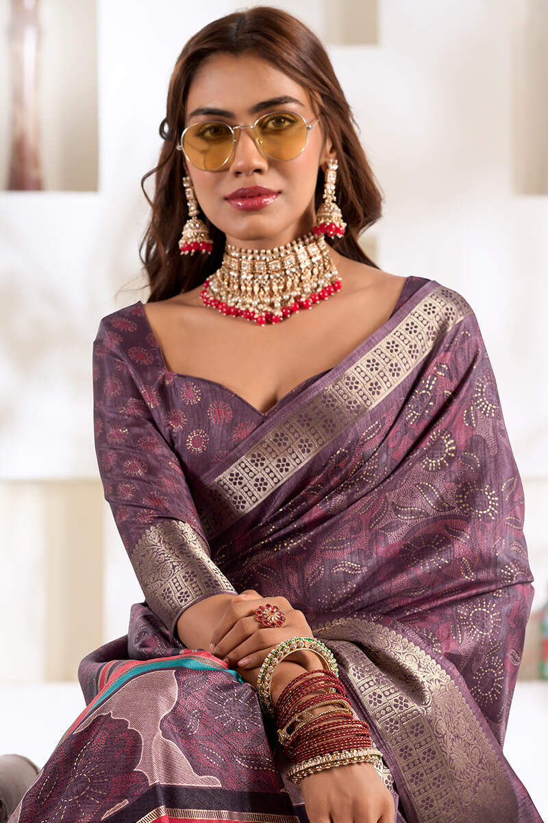 Kailash Lavender Soft Dola Silk Foil Printed Saree