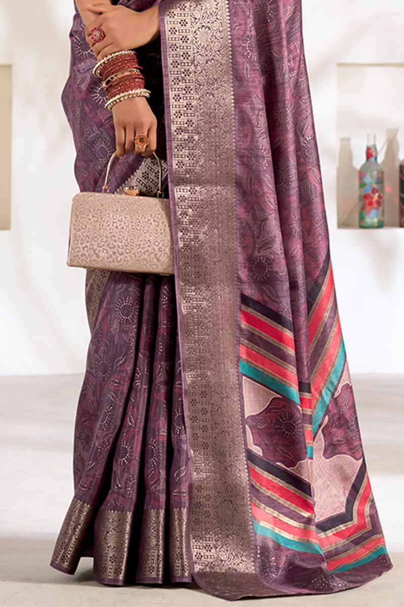 Kailash Lavender Soft Dola Silk Foil Printed Saree