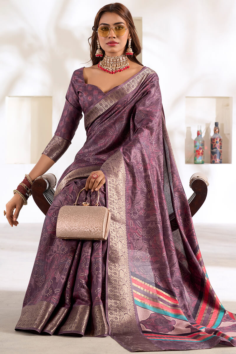 Kailash Lavender Soft Dola Silk Foil Printed Saree