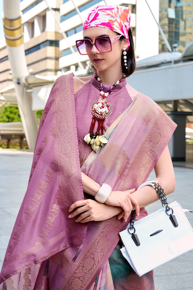 Pichwai Lavender Taupe Modal Silk Digital Print Zari Weaving Saree
