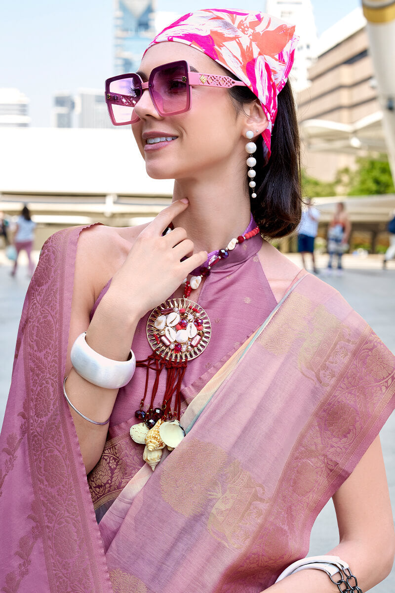Pichwai Lavender Taupe Modal Silk Digital Print Zari Weaving Saree