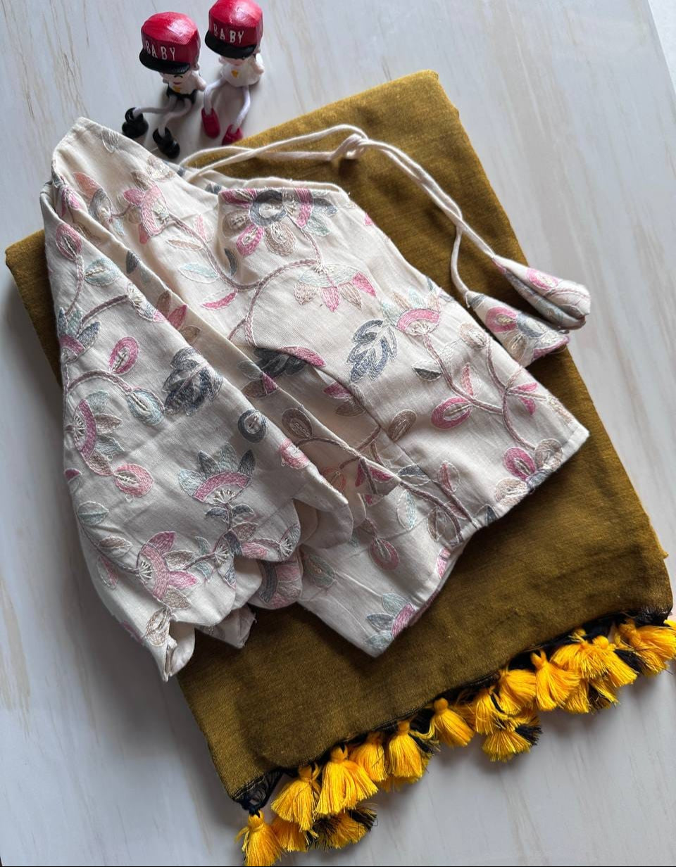 Rich Saffron Original Khadi Cotton With Tasselse on Border