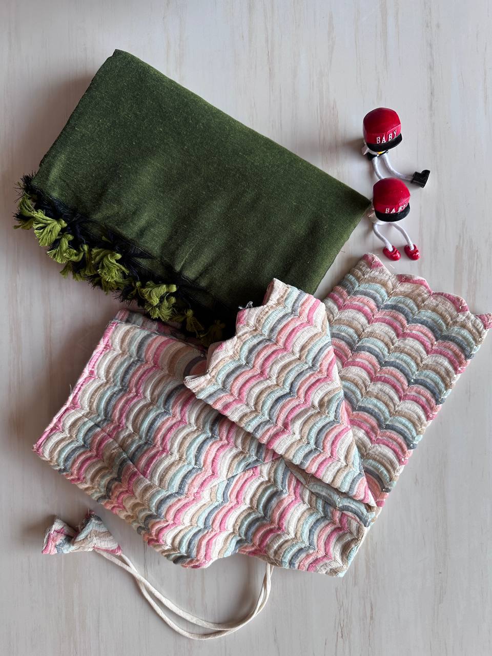 Dynamic Army Green Original Khadi Cotton With Tasselse on Border