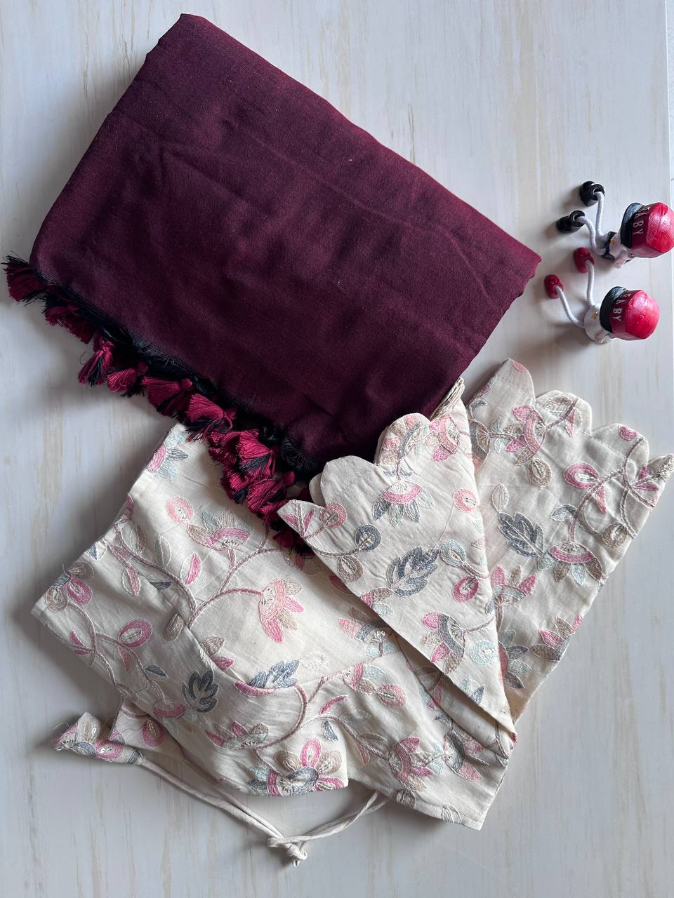 Dynamic Wine Berry Original Khadi Cotton With Tasselse on Border