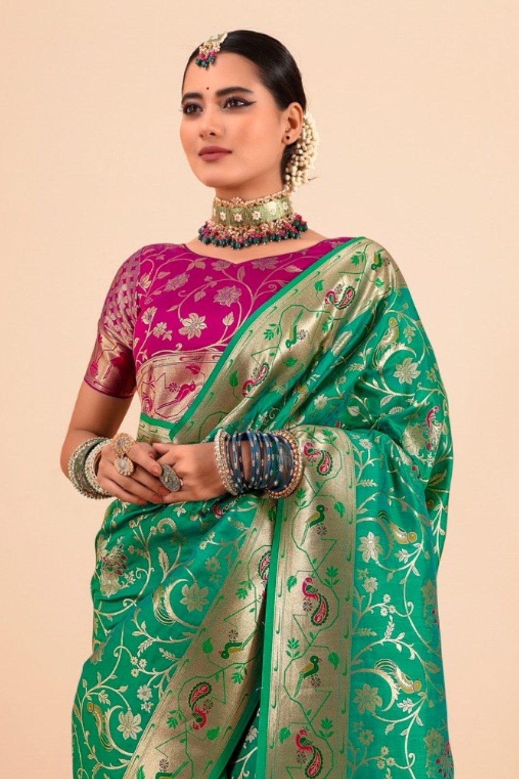 Shailja Green Pure Paithani Silk Zari Weaving Saree