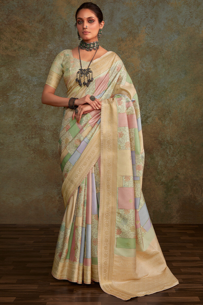 Shrinika Dusty Beige Digital Printed Soft Silk Printed Saree