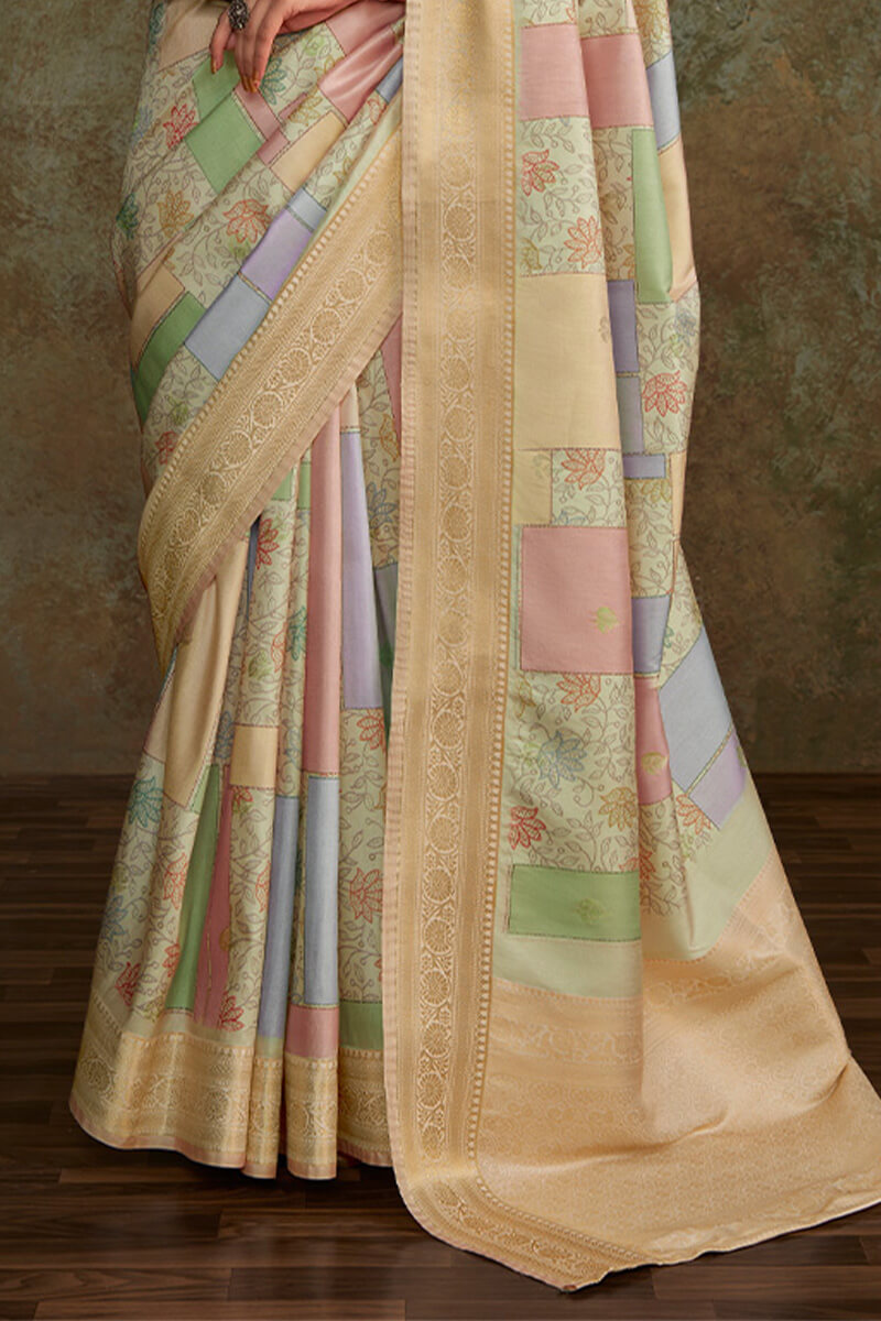 Shrinika Dusty Beige Digital Printed Soft Silk Printed Saree
