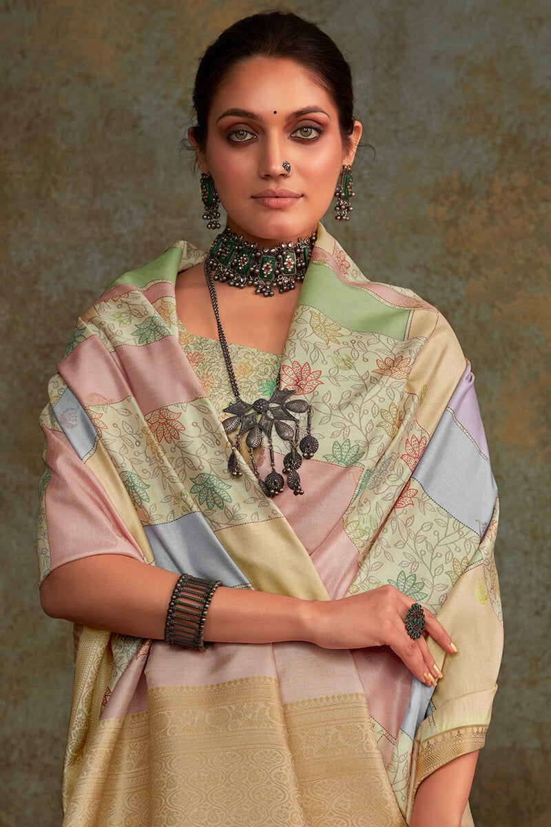 Shrinika Dusty Beige Digital Printed Soft Silk Printed Saree