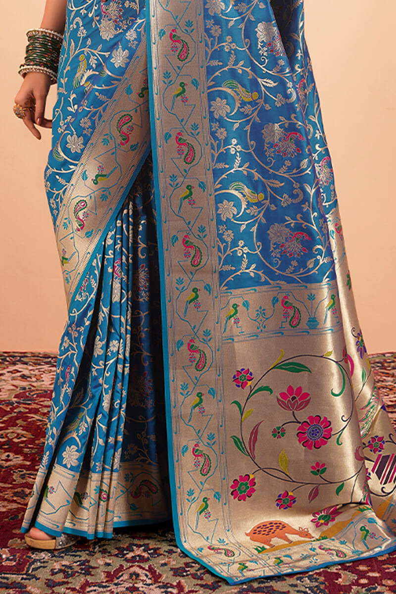Sailja Indigo Pure Paithani Silk Zari Weaving Saree