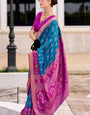 Pyramid Blue Banarasi Soft Silk Ikkat Border Saree