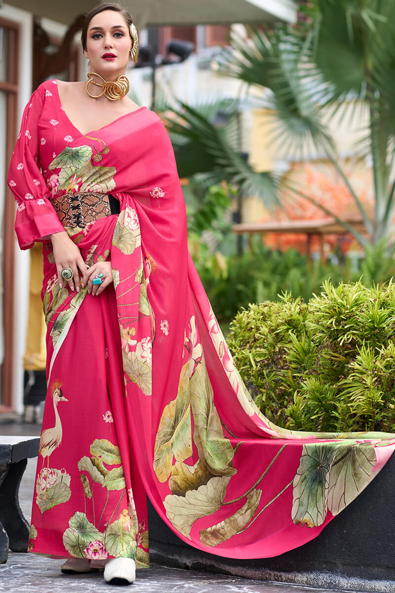 Sakira Pink Pure Georgette Printed Saree