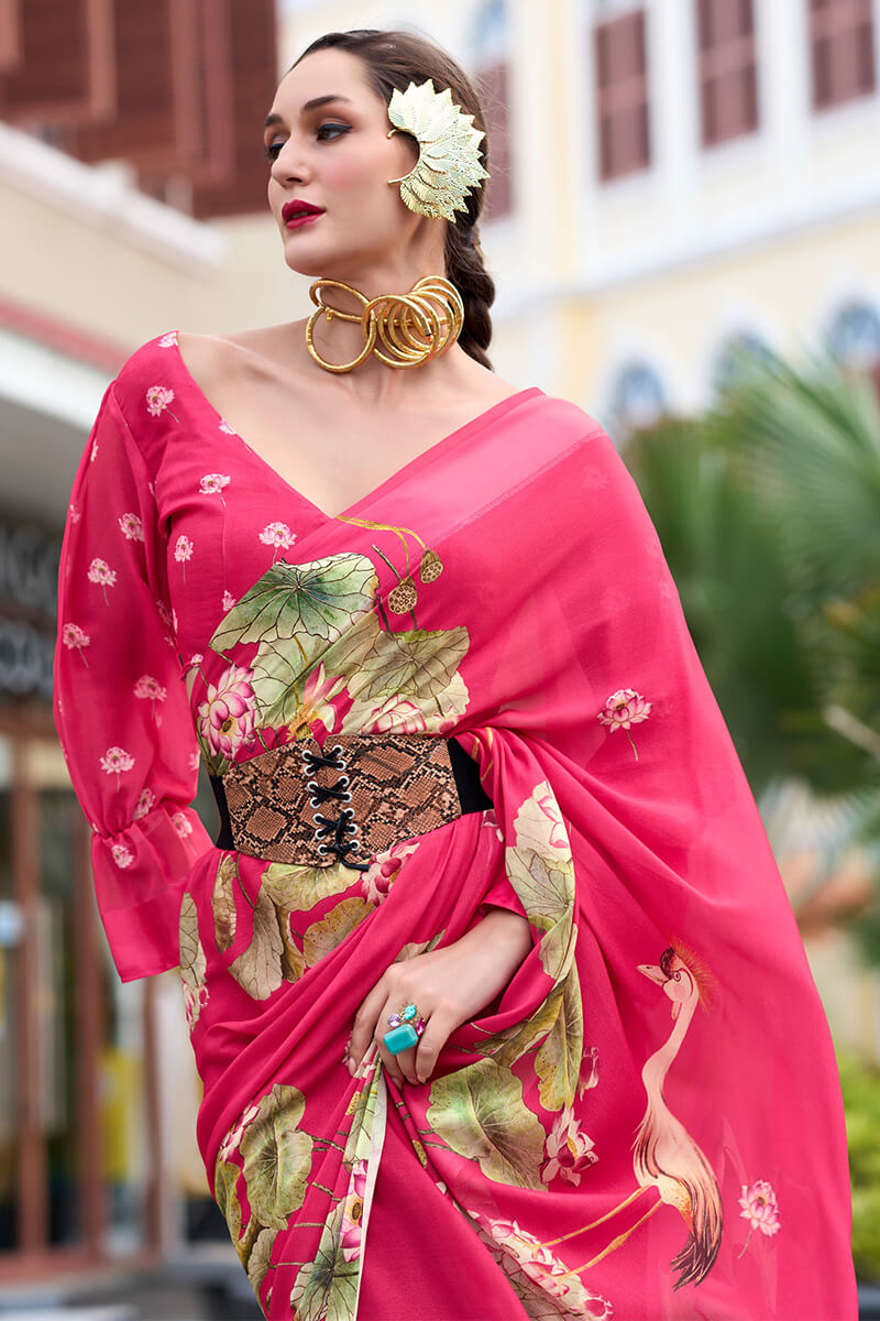 Sakira Pink Pure Georgette Printed Saree