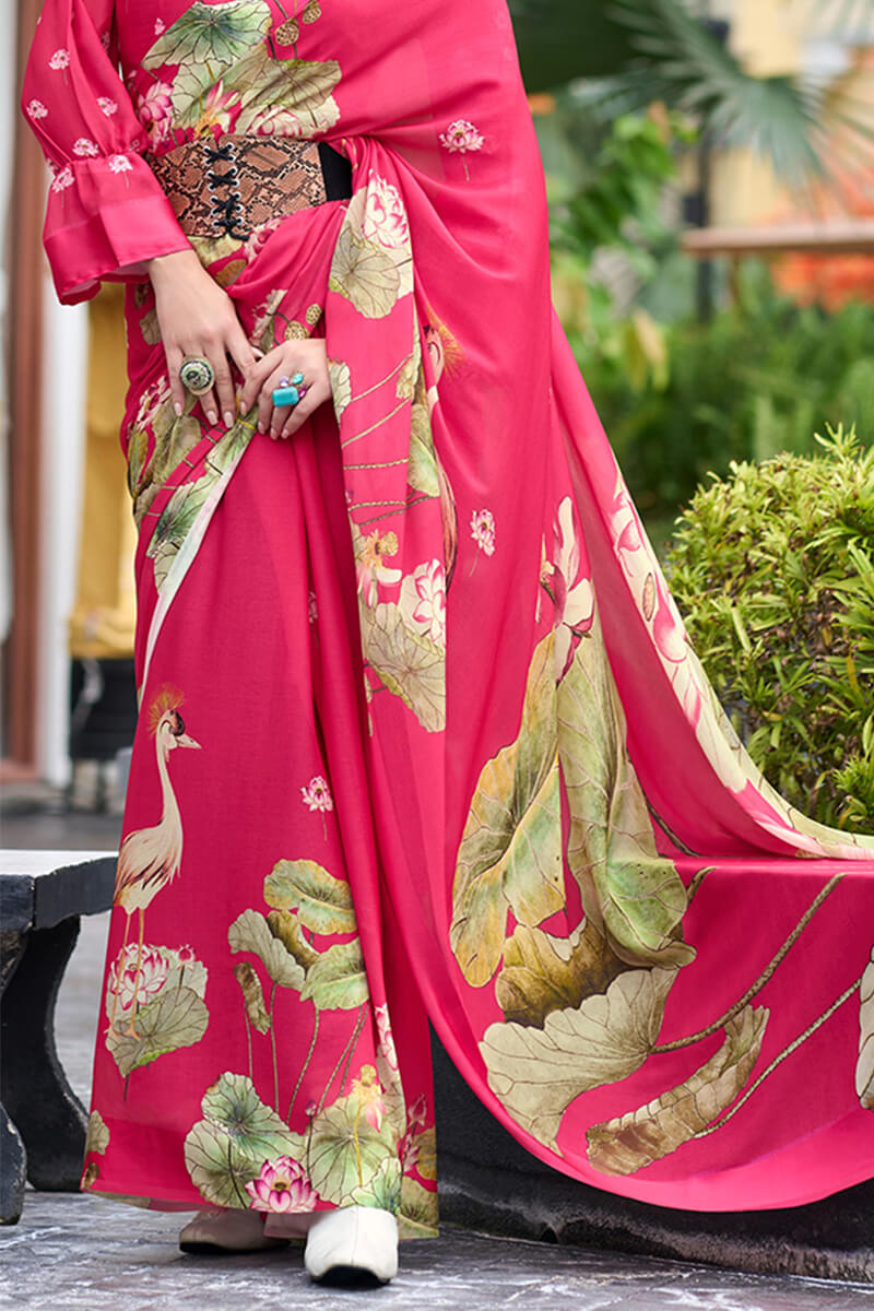 Sakira Pink Pure Georgette Printed Saree