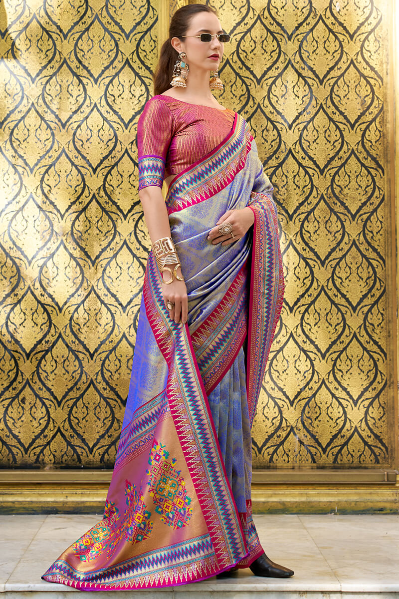 Rajgharana Blue Tissue Silk Zari Woven Saree