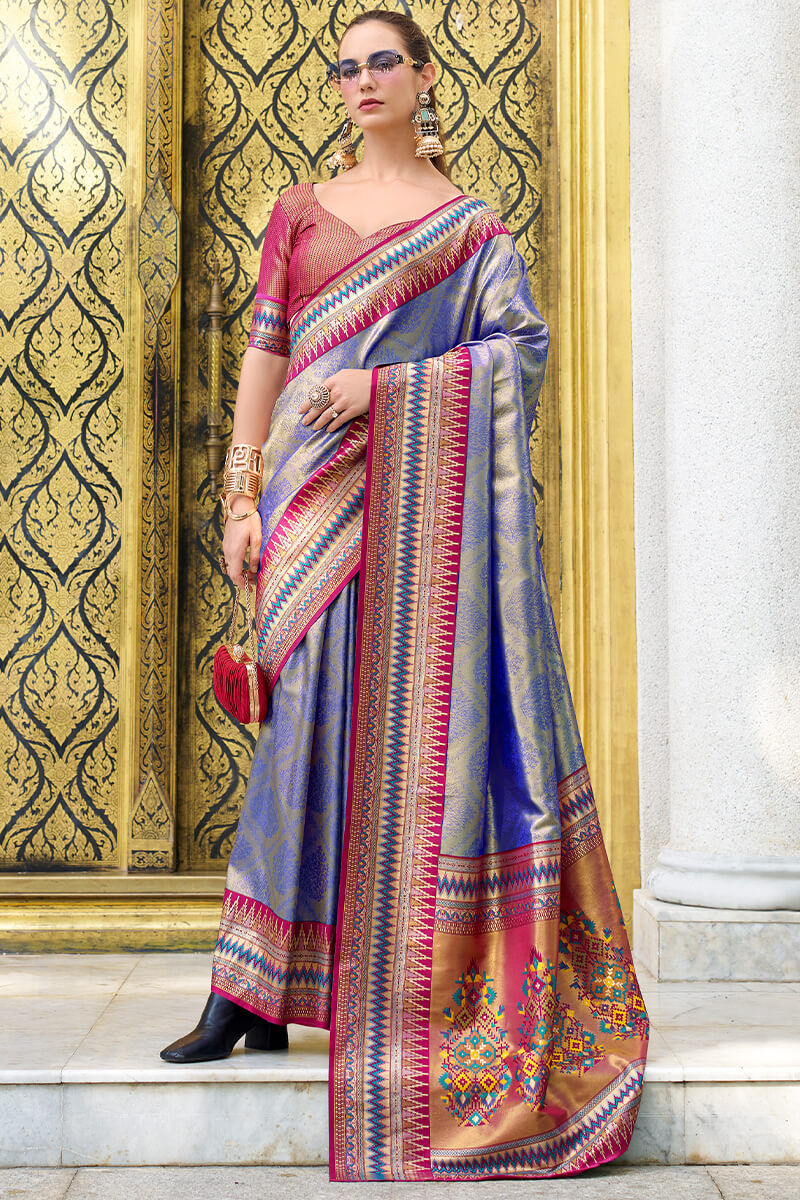 Rajgharana Blue Tissue Silk Zari Woven Saree