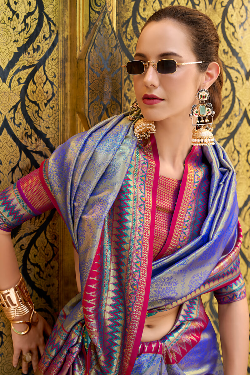 Rajgharana Blue Tissue Silk Zari Woven Saree