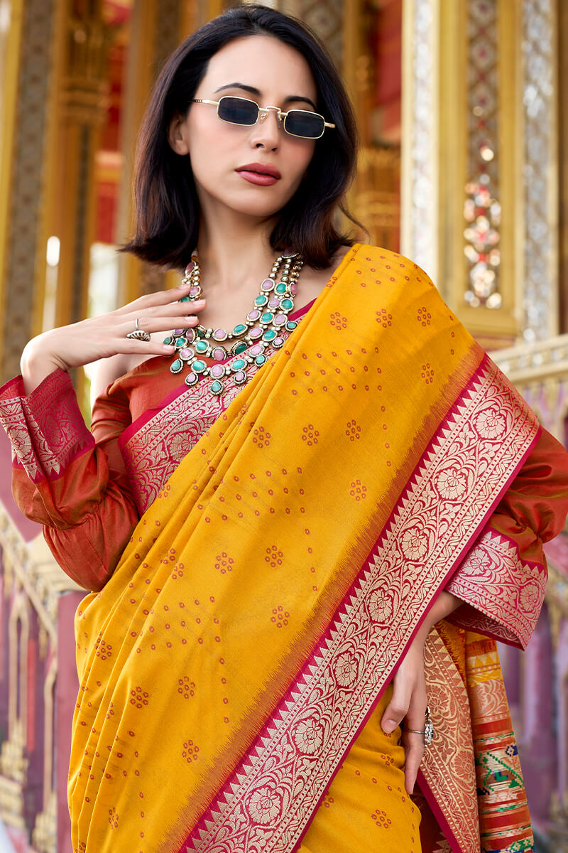 Aradhya Yellow Tussar Silk Patola Saree