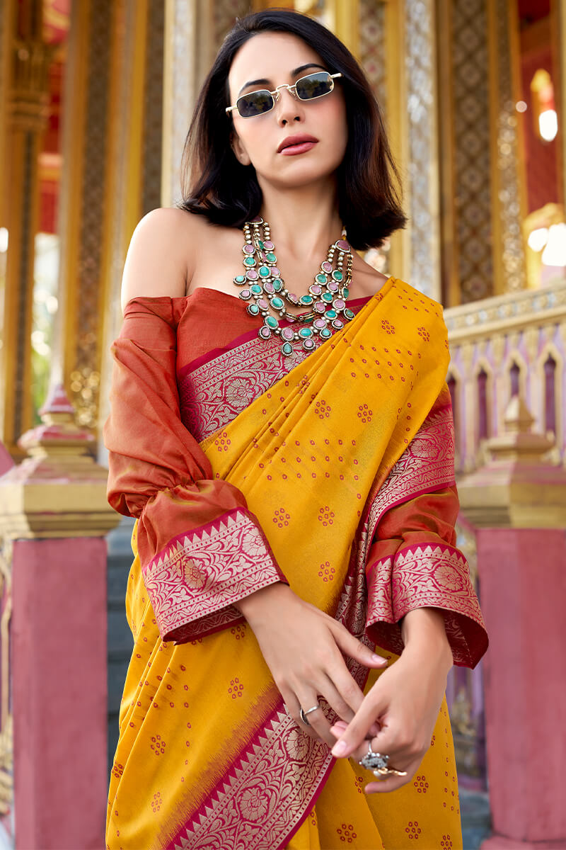 Aradhya Yellow Tussar Silk Patola Saree