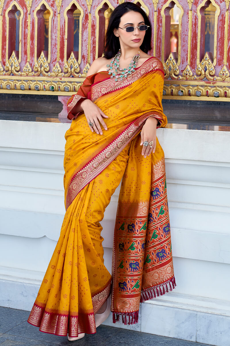 Aradhya Yellow Tussar Silk Patola Saree
