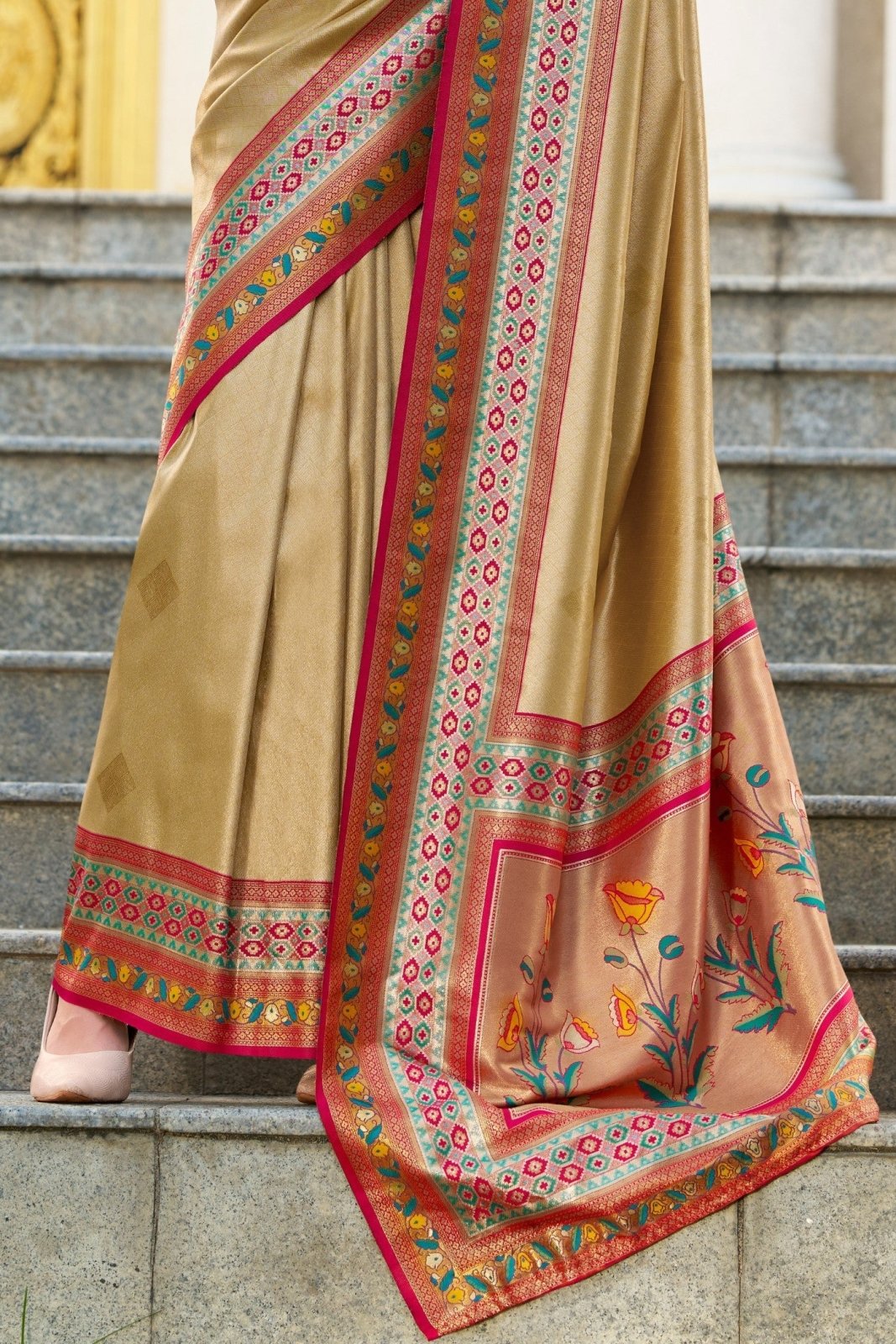 Rajkumari Golden Tissue Paithani Silk Zari Weaving Saree