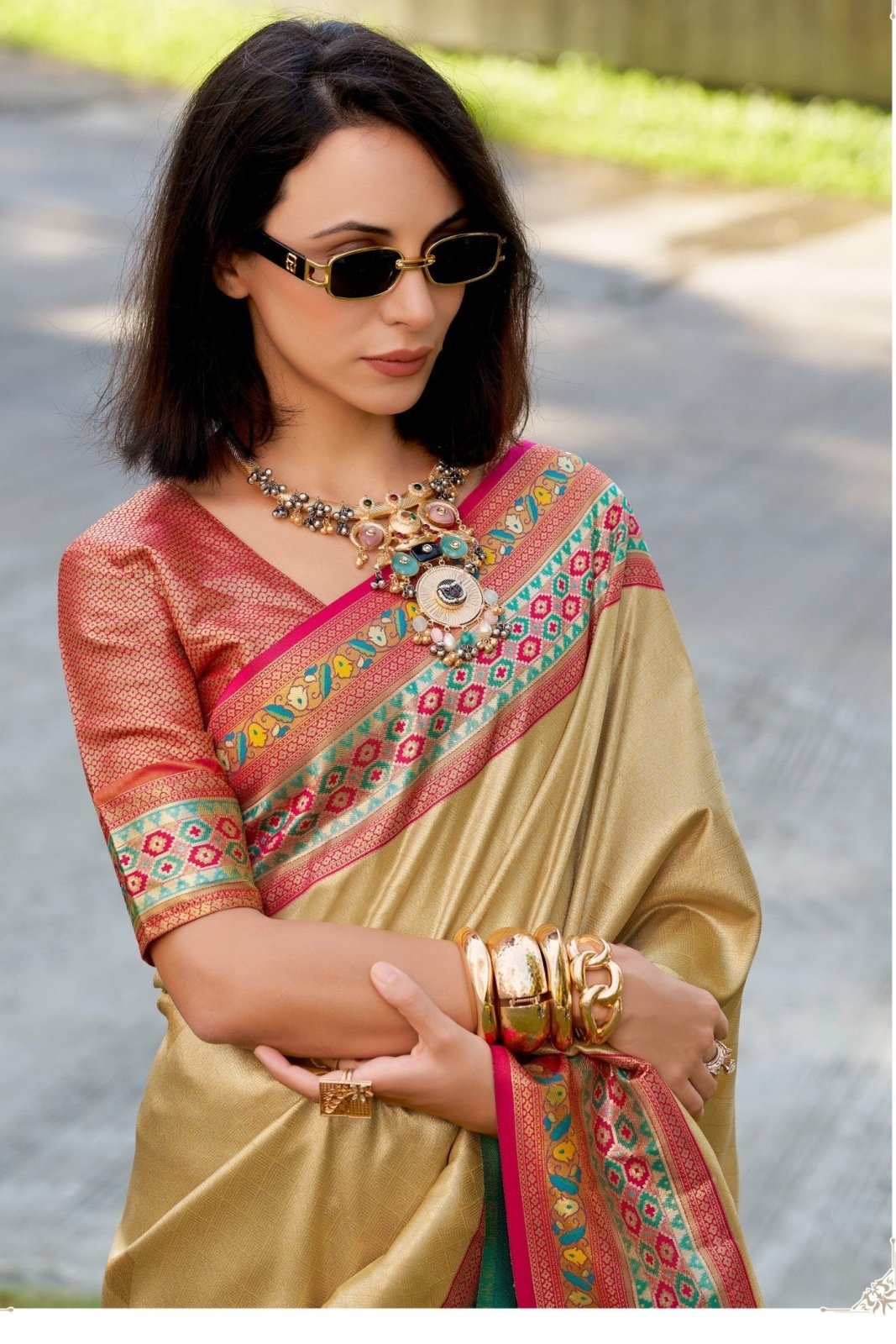 Rajkumari Golden Tissue Paithani Silk Zari Weaving Saree