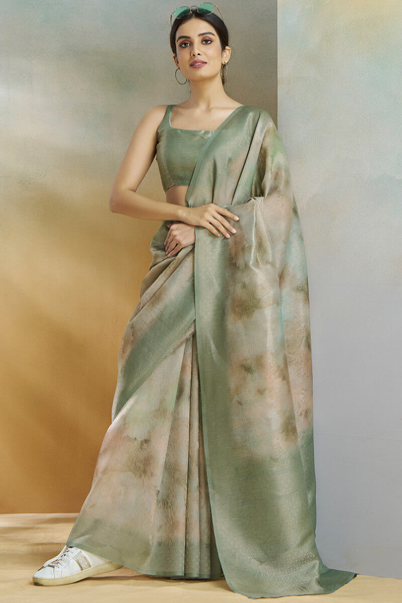 Koral Slate Green Handloom Khadi Silk Weaving Saree