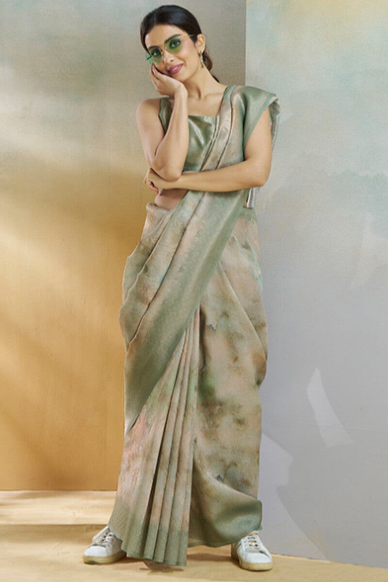 Koral Slate Green Handloom Khadi Silk Weaving Saree