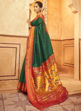 Aniruddh Green Zari Weaving Pure Paithani silk Saree