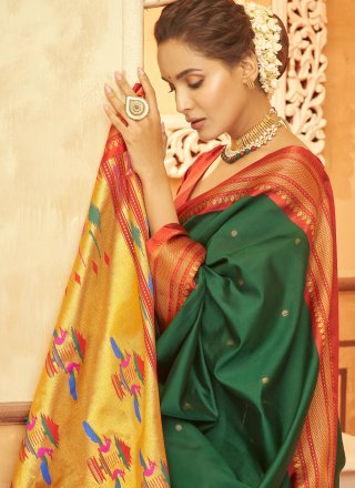 Aniruddh Green Zari Weaving Pure Paithani silk Saree
