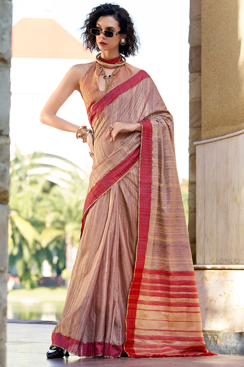 Redbull Smoky Pink Pure Fancy Katan Handmade Saree