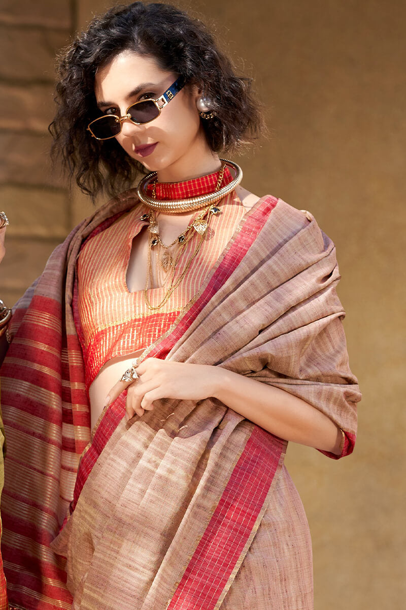 Redbull Smoky Pink Pure Fancy Katan Handmade Saree