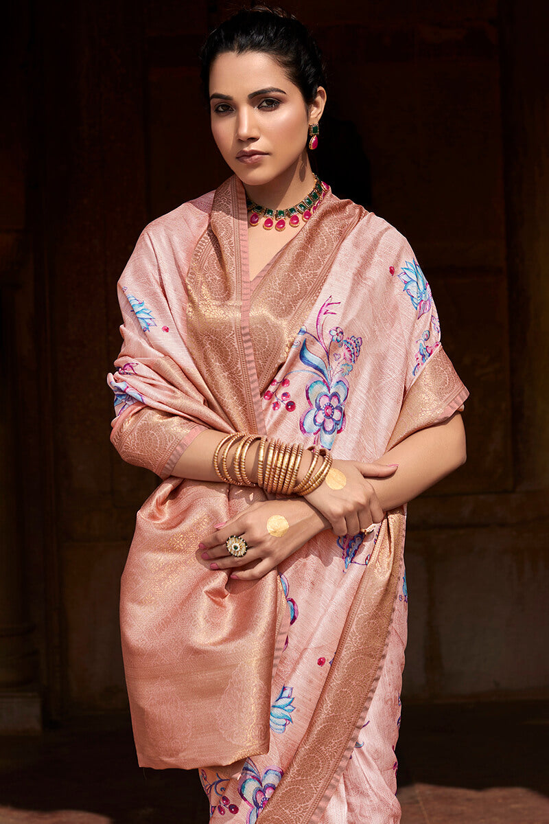 Kavya Rosy Beige Handloom Soft Silk Printed Saree