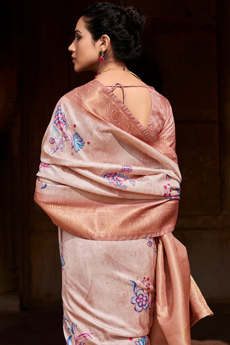 Kavya Rosy Beige Handloom Soft Silk Printed Saree