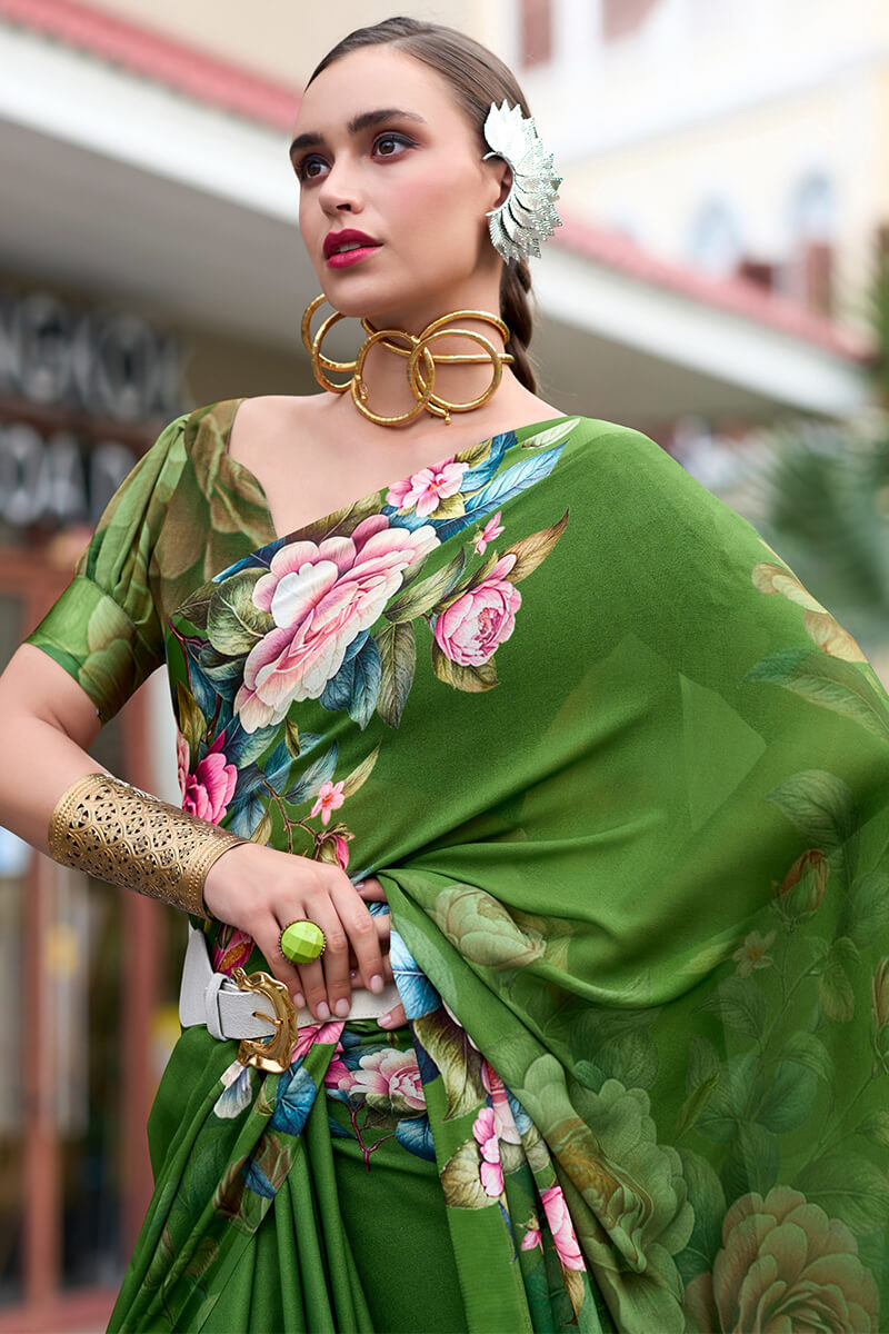 Sakira Green Pure Georgette Printed Saree
