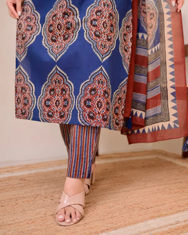 Deserving Royal Blue Cotton Ajrakh Printed Suit Set