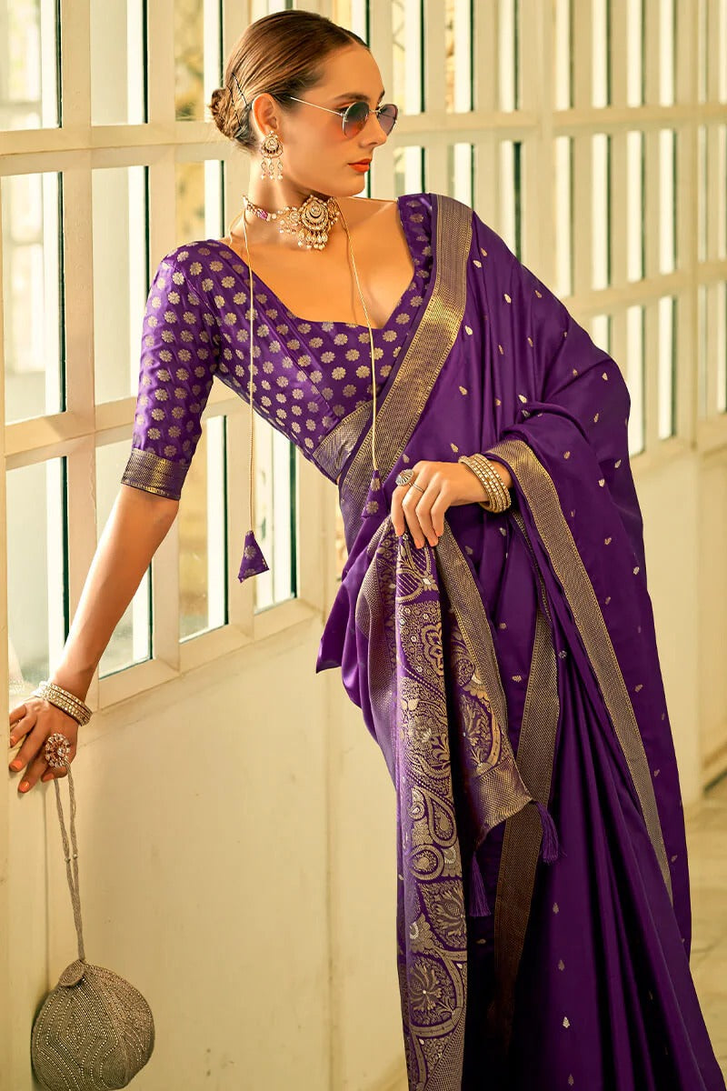 Harmony Purple  Banarasi Satin Silk Weaving Saree