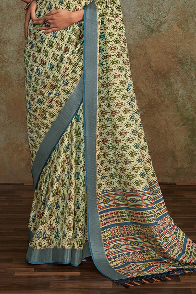 Ritika Green Soft Silk Printed with Sequence Weaving Saree