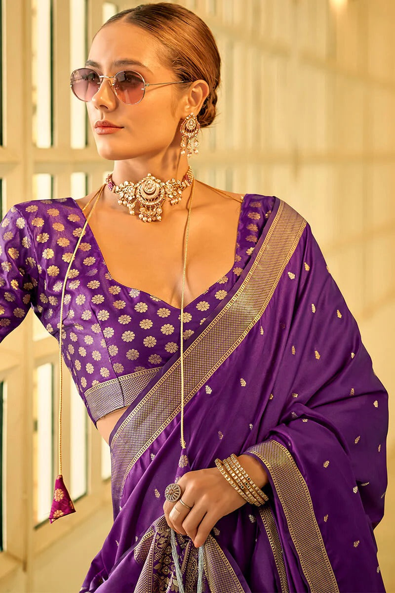 Harmony Purple  Banarasi Satin Silk Weaving Saree