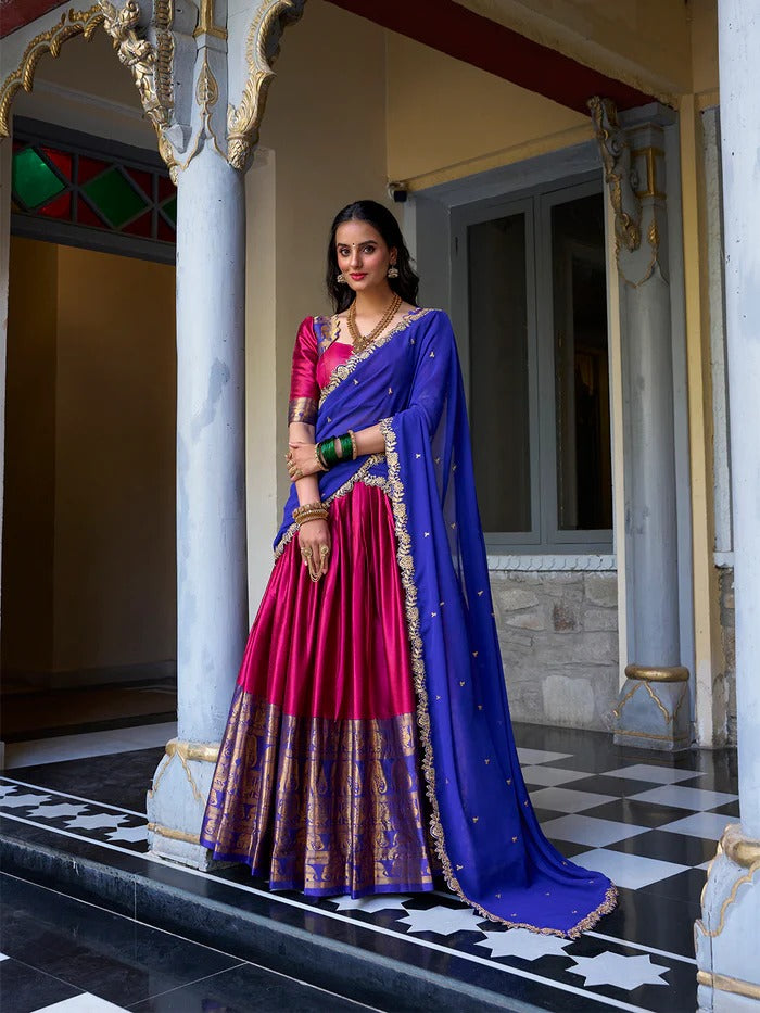 Pink Narayan Pattu Zari Weaving Work Lehenga Choli