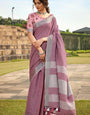 Abhirupi Purple Soft Linen Silk Saree With Tussles