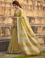 Abhirupi Yellow Soft Linen Silk Saree With Tussles