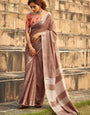 Abhirupi Brown Soft Linen Silk Saree With Tussles