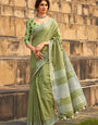 Abhirupi Green Soft Linen Silk Saree With Tussles