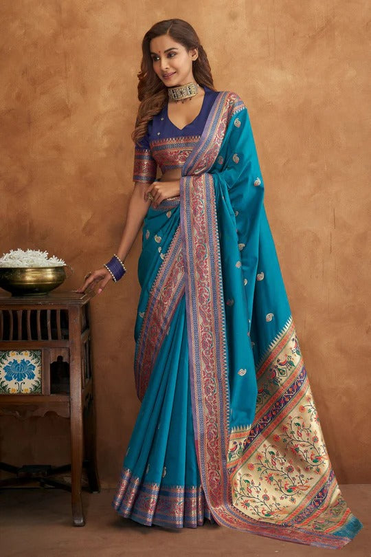 Apsra Blue Banarasi Soft Silk Weaving Saree